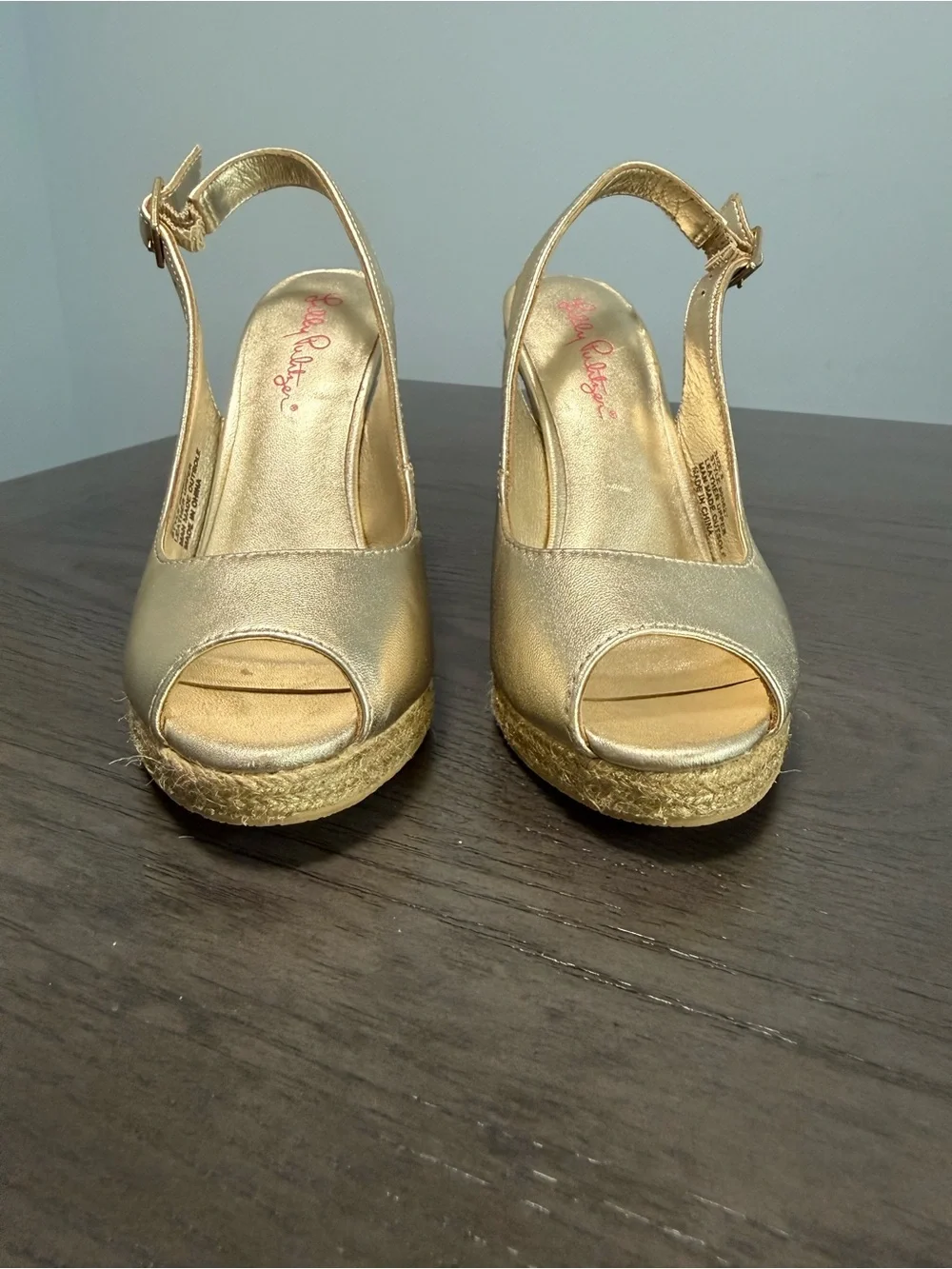 Lilly Pulitzer Gold Metallic Cork Wedge Espadrille Sandals Women’s Size 6